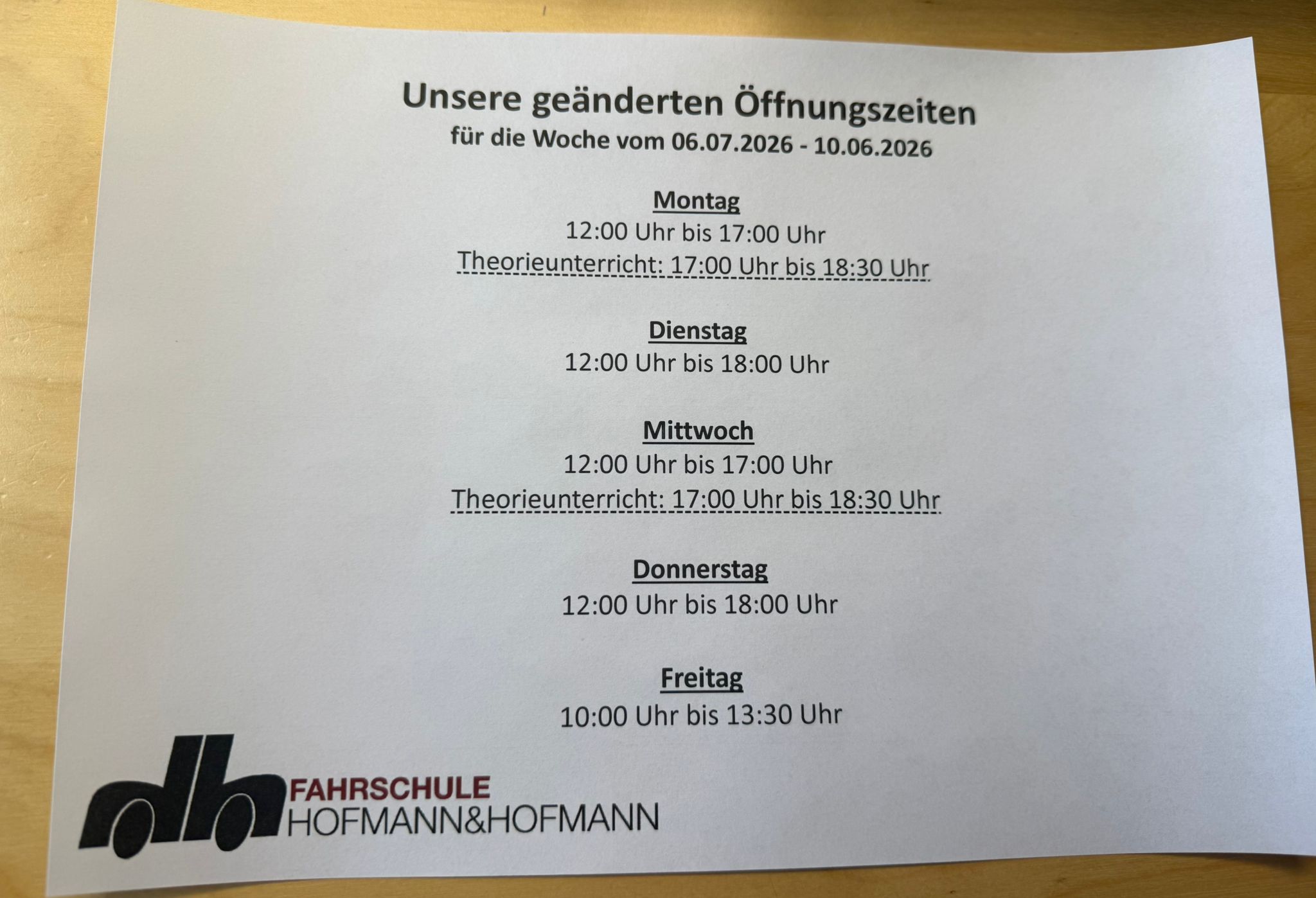 Geänderte Öffnungszeiten Filiale Johannesstraße
